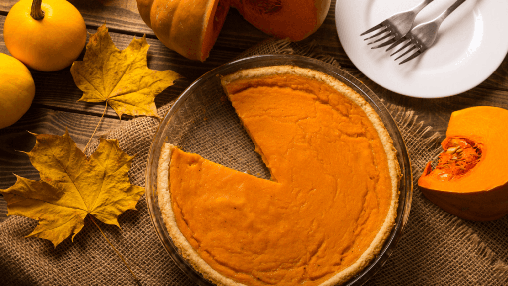 Homemade pumpkin pie made with wholesome ingredients as a holiday dessert option